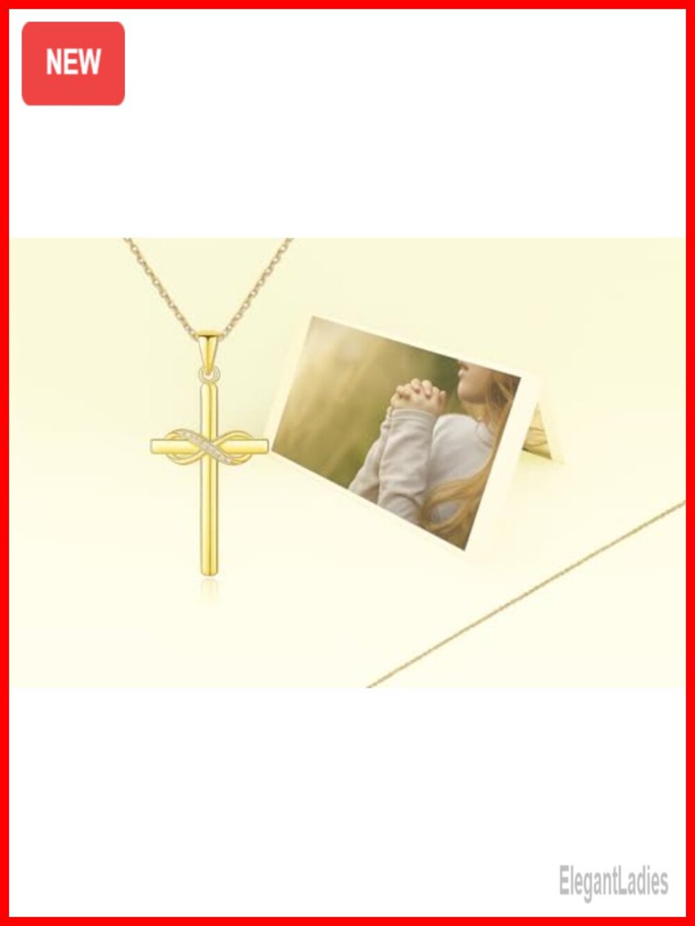 14K Gold Cross Necklace for Women Small Infinity Pendant Chain - Picture 3 of 5